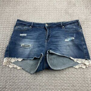 Warehouse One Jean Shorts Daisy Dukes Laced Women Size 18+ Distressed Denim